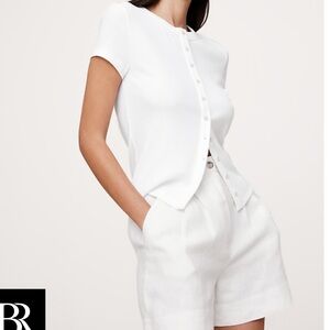 Banana Republic 
White Ribbed short sleeve button down top